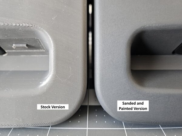 Comparison photo between the RCS Safe stock version versus the RCS Safe sanded and painted version.