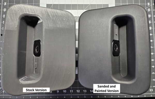 Comparison photo between the RCS Safe stock version versus the RCS Safe sanded and painted version.