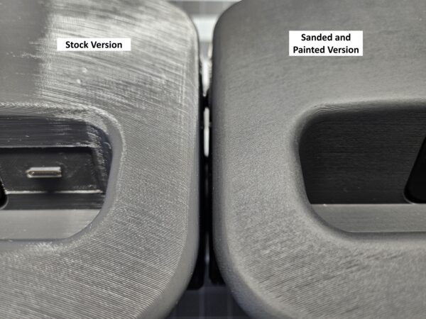 Comparison photo between the RCS Safe stock version versus the RCS Safe sanded and painted version.